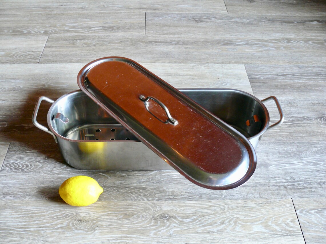 Large Lidded Fish Poacher Pan With Perforated Tray Vintage Etsy