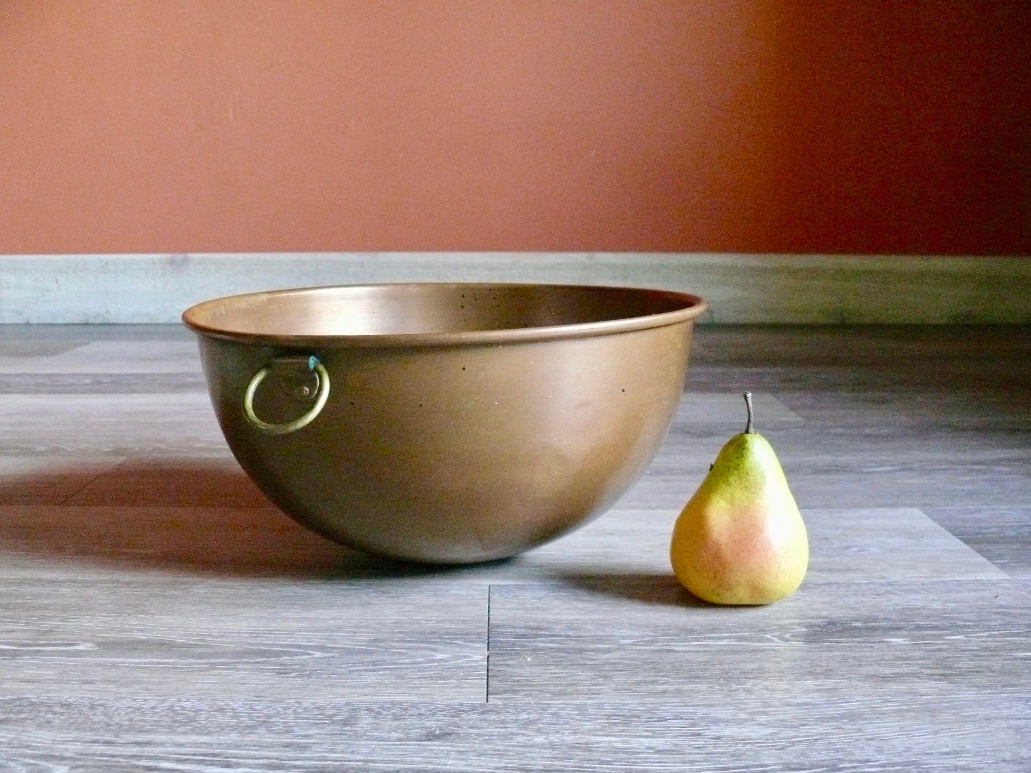 Vintage Copper Mixing Bowl Set of 3 Nesting Made in Korea w/ Brass Ring