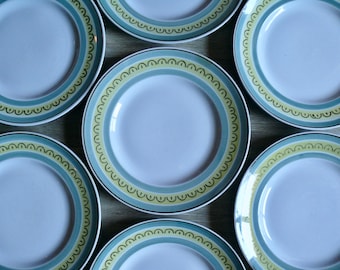 Arabia Finland Crown Band Dinner Plates, Set of Eight, Vintage Scandinavian Dinnerware