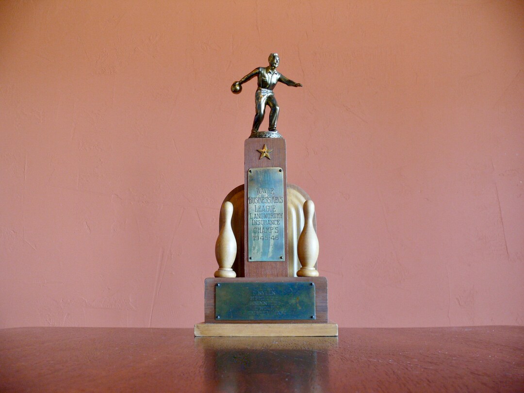 Trophée De Bowling Vintage Années 50 – Bronze Et Bois – Pasadena CA 1951-1952 – Giftcraft