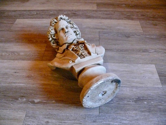 Large Beethoven Plaster Bust, Vintage Antiqued Glazed Composer