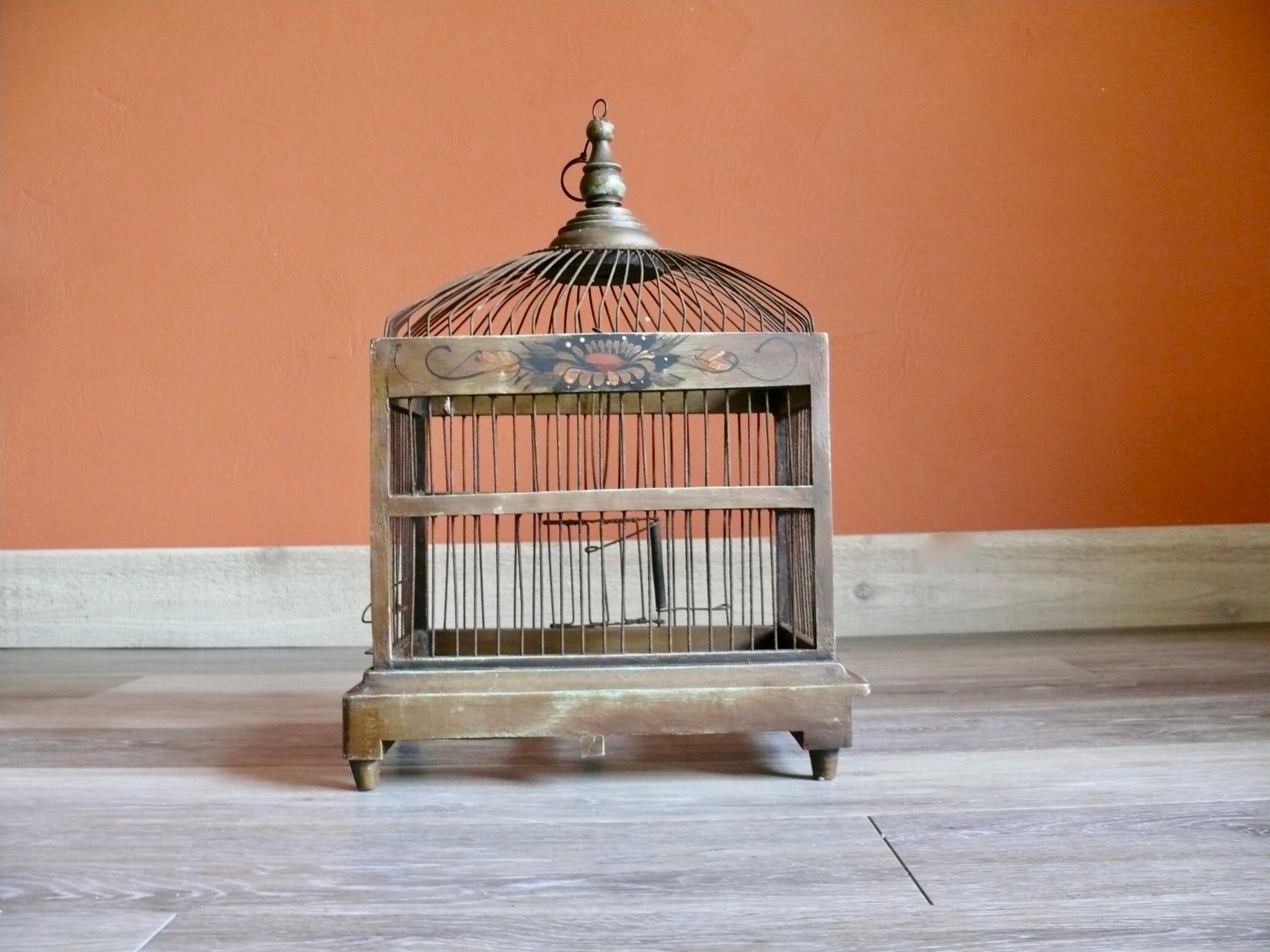 Tole Painted Wood and Wire Birdcage With Top Hanging Ring - Etsy