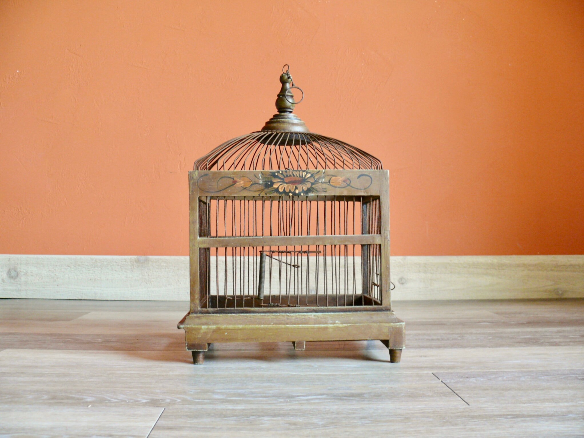 Tole Painted Wood and Wire Birdcage With Top Hanging Ring - Etsy