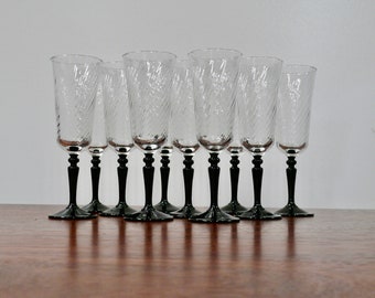 Copas de champán vintage Cristal d’Arques de ónix, juego de 10, copas francesas