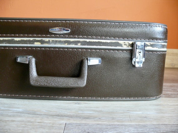 1970s Brown Featherlite Sears Suitcase with Key, … - image 8