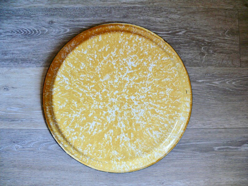 Yellow Splatterware Enamel Serving Tray Large 14 Etsy