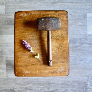 Primitive Woodworker Mallet Farm Tool, Old Distressed Small 8&quot; Wood Hammer, Vintage Country Farmhouse Shelf 3D Wall Decor