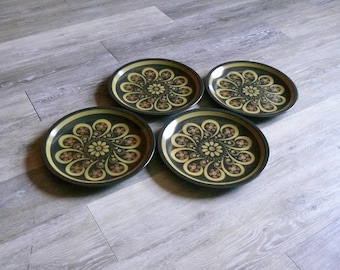Mikasa Majorca Lodi Dinner Plates, Set of Four, Vintage 1970s Stoneware, Brown Floral Dinnerware