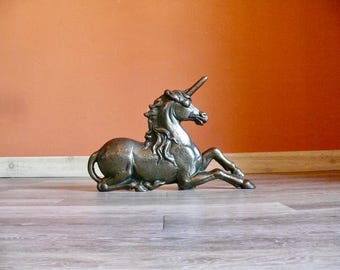 Large Cast Metal Unicorn Sculpture, Vintage Victorian Style Fireplace Garden Decor