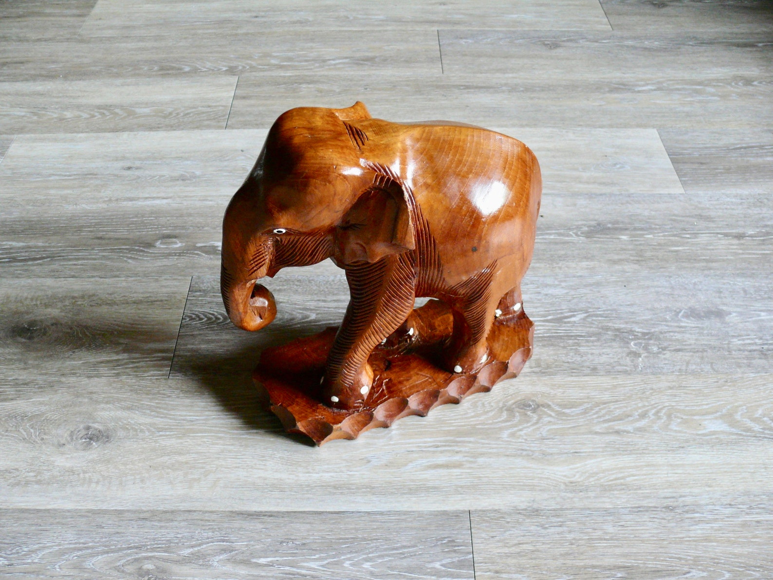 Large Carved Teak Wood Elephant Statue Vintage 12 Solid Etsy