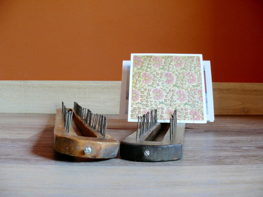 2 Primitive Wood Knitting Looms With Nail Pegs, Homemade Rustic Country