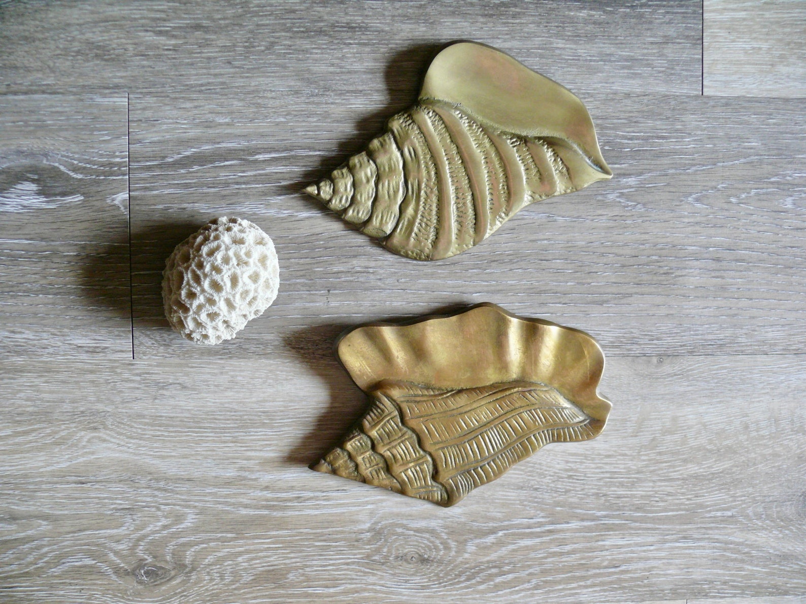 2 Brass Seashell Wall Hangings Vintage 7 Metal Conch Etsy