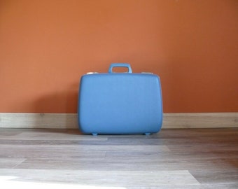 Vintage US Trunk Co Blue Hard Sided 20" Suitcase, Retro Wedding Card Case Luggage Decor, Mid Century Luggage