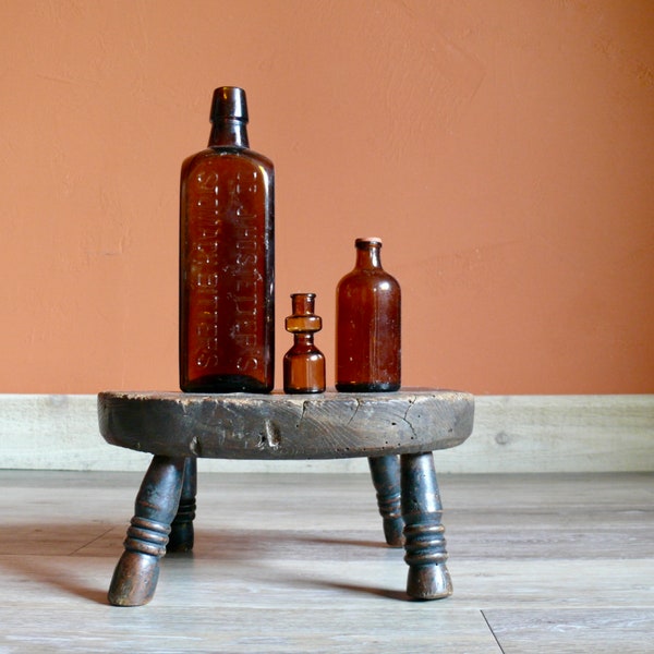 3 Antique Brown Glass Apothecary Bottles, Vintage Dr J Hostetter's Stomach Bitters, Pharmacy Drugstore Medicine Advertising Decor