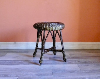 Vintage Wicker Foot Stool | Tony Paul Inspired 3 Leg Stool - Etsy