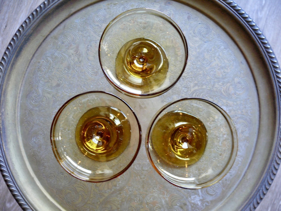 3 Amber Glass Pedestal Dessert Dishes Footed Sherbet Bowls Etsy