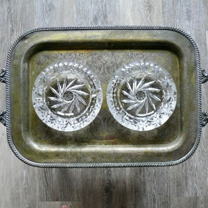 2 Cut Crystal Pinwheel Star Ashtrays, 6&quot; Heavy Round Cigar Ashtray Set, Mid Century Crystal Barware
