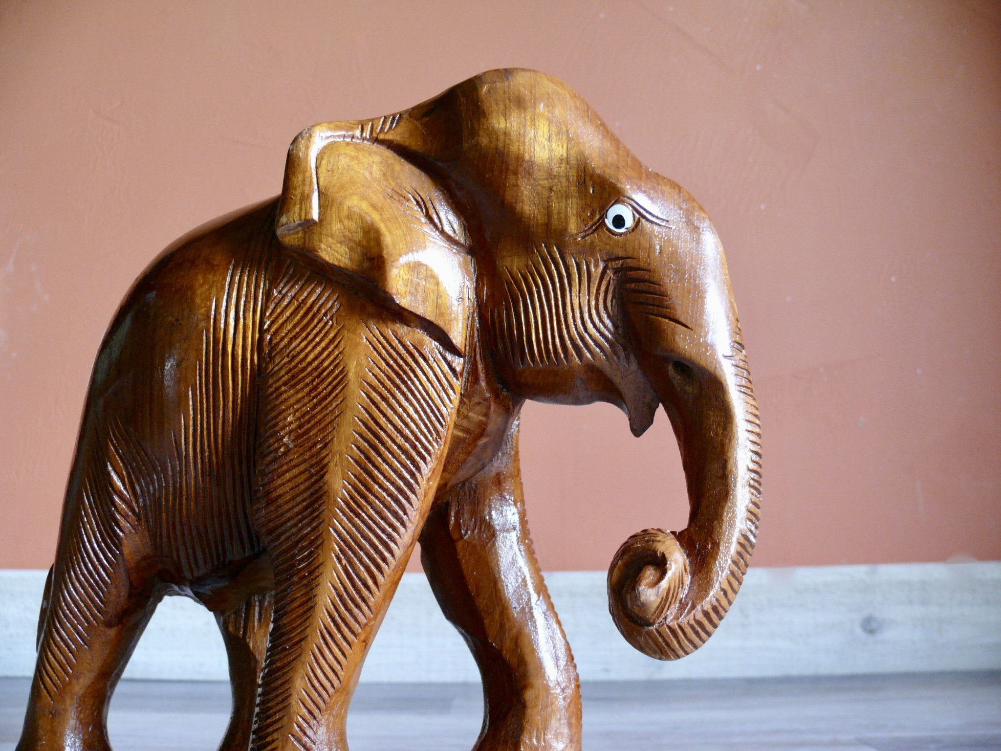 Large Carved Teak Wood Elephant Statue Vintage 12 Solid Etsy