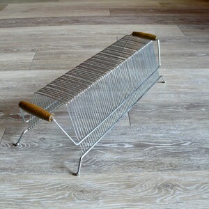 Metal Wire Vinyl Record Album Rack With Wood Handles, Vintage Tabletop ...
