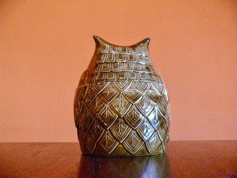 Vintage Wise Owl Gift Decor Retro 70s Big Eye Owl Shaped Stash Container Brown Ceramic Owl Cookie Jar