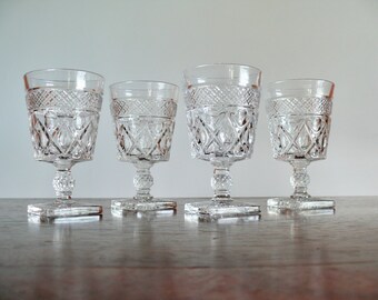 Four Imperial Cape Cod Clear Parfait Glasses 5 7/8 tall square bases excellent condition