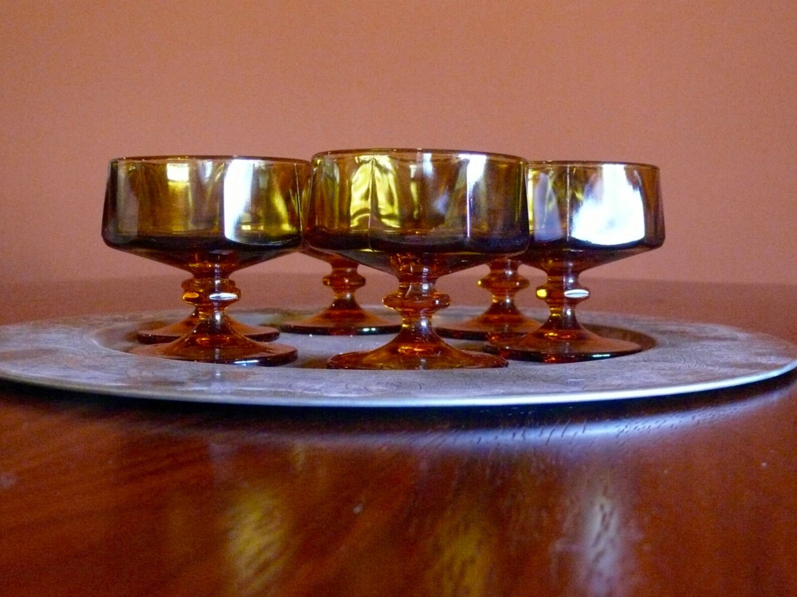 6 Vintage Amber Glass Pedestal Dessert Dishes Sherbet Bowls Etsy