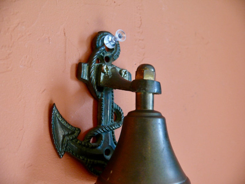 Weathered Brass Wall Mount Front Porch Nautical Bell Small Brass Ships Anchor Bell Vintage Ship Boat Nautical Office Home Decor