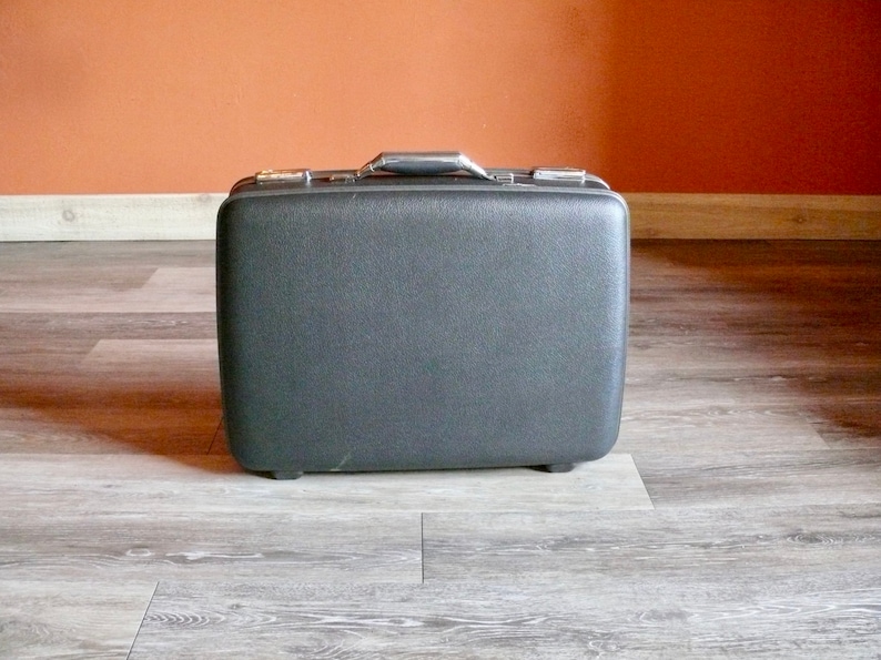 Tiara American Tourister Suitcase, Vintage Black Charcoal Hard Shell Luggage with Gray Satin Lining