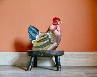 Vintage Wooden Hand Tole Painted Rooster Shelf