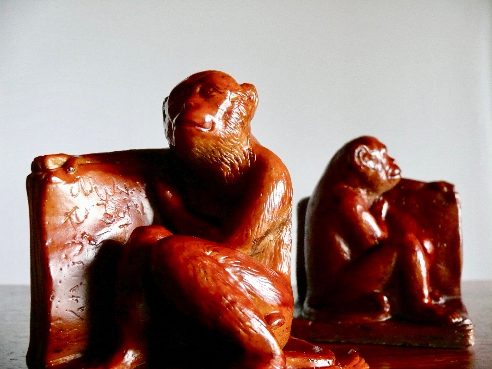 Vintage Book Sitting Monkey Bookends Victorian Style Red Etsy