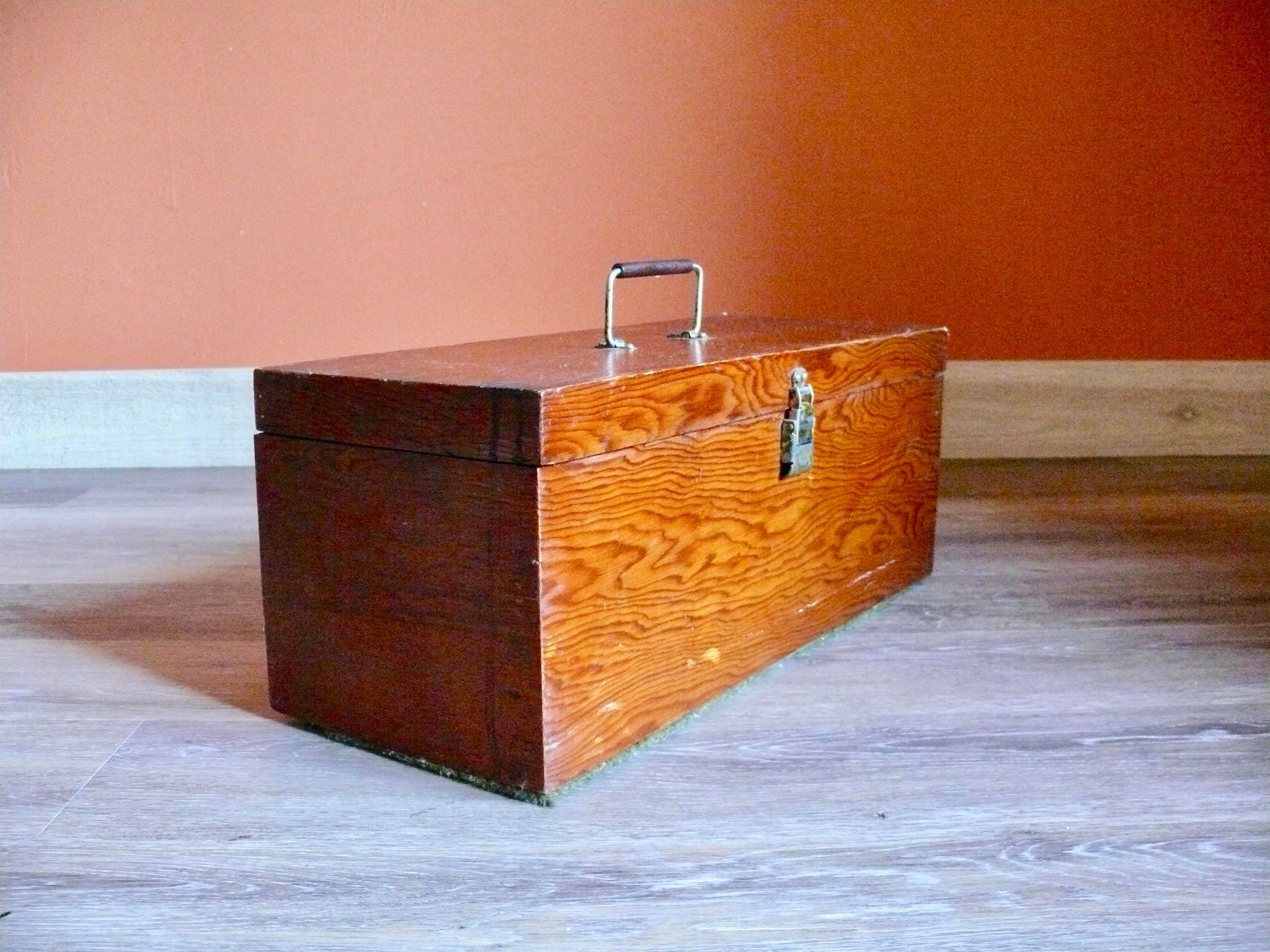 Large Old Wood Tool Box, Vintage Handmade 20 Hinged Box Storage Decor,  Rustic Art Supply Keepsake Box 