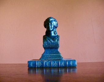 Cast Iron Composer Bust Statue, Vintage 7" Historical Bookend Doorstop Paperweight Shelf Accent, Front Porch Garden Decor