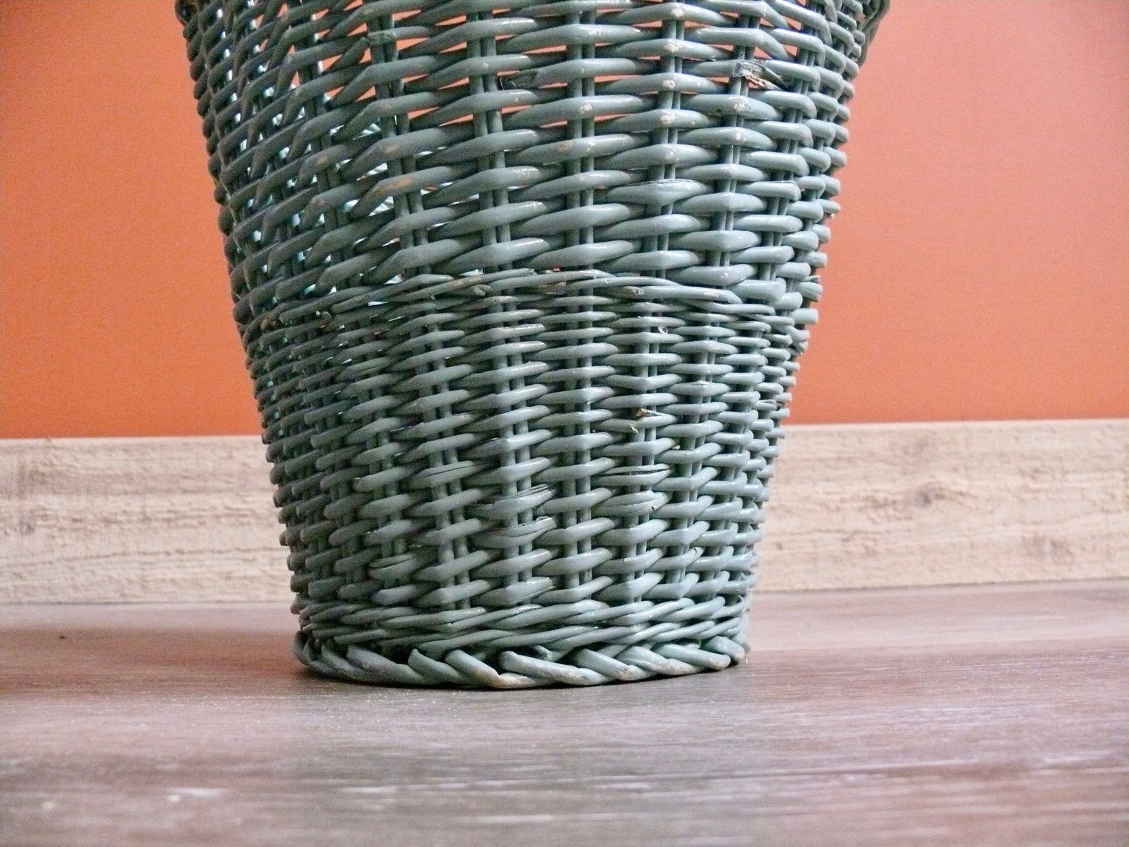 Teal Green Woven Wicker Trash Basket Vintage 10 Seafoam Etsy Italia