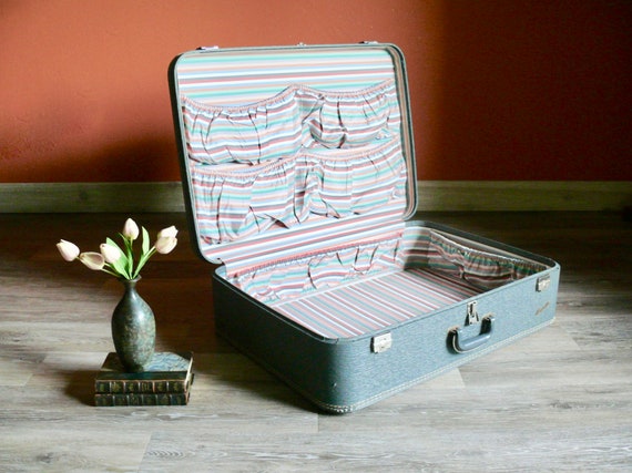 1950s Emerald Brand 28" Gray Hard Sided Suitcase … - image 1