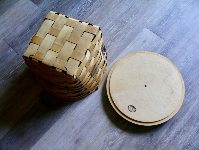 Large 15 Peterboro Basket With Wood Lid Leather Side Etsy
