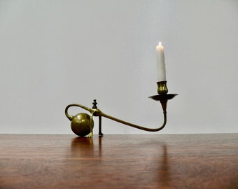 Solid Brass Cantilever Piano Taper Candle Holder, Vintage Footed Cannonball Mantel Candlestick, Colonial Brass Decor