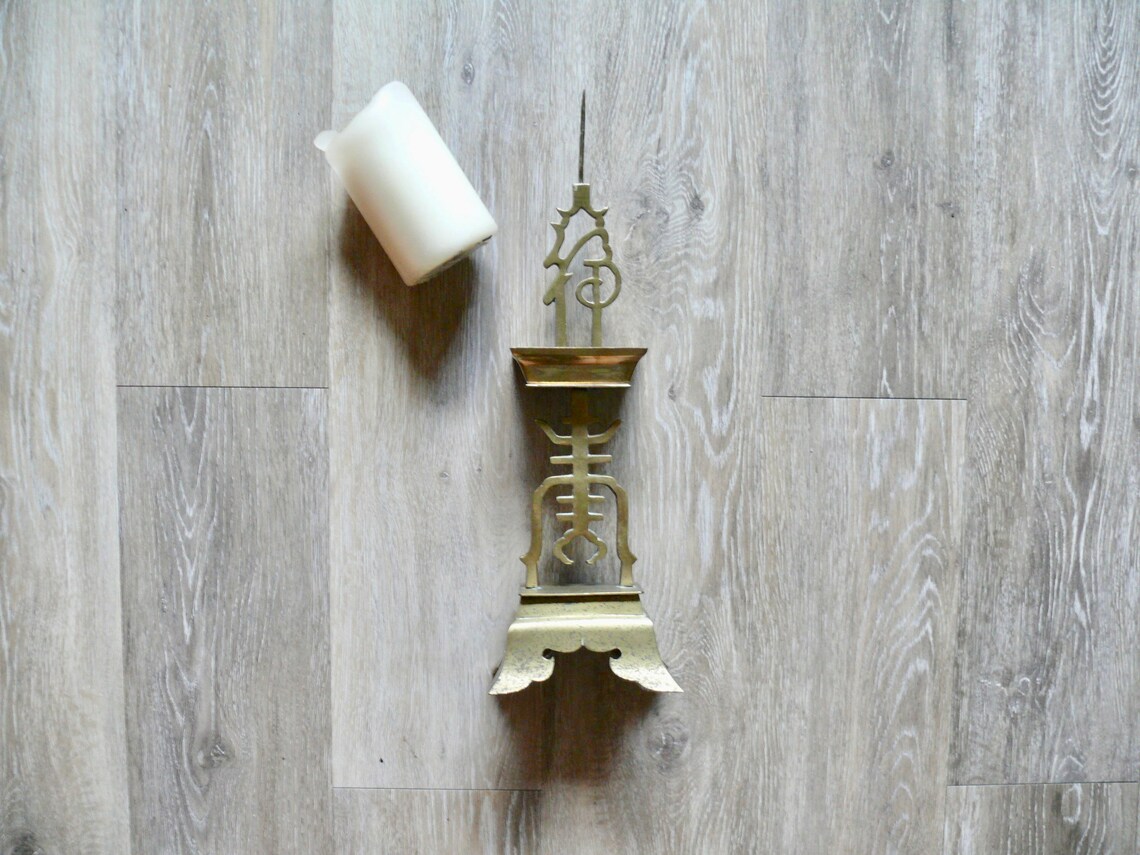 Tall Ornate Brass Spike Pillar Candle Holder Vintage 16 Etsy UK