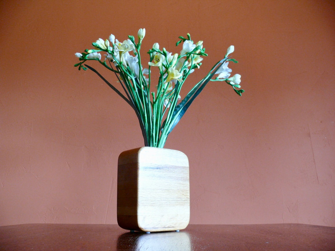 Large Contemporary Wood Vase Square Stacked Wood Twig Vase Etsy