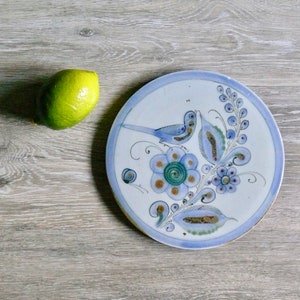Vintage Ken Edwards Pottery Bird Butterfly Flowers Trivet, Artist Signed Crane El Palomar Studio Tonala Mexico Pottery, Kitchen Garden Decor