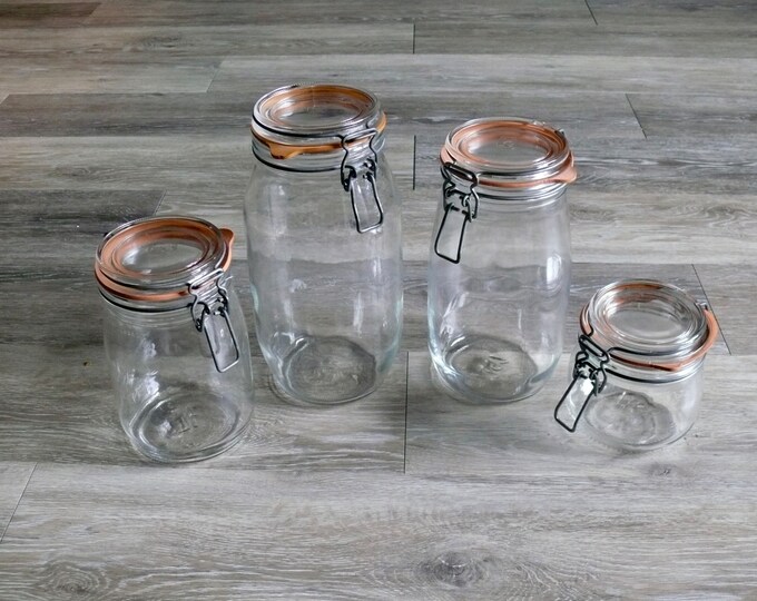 Vintage Arc France Glass Canister Jars Set With Wire Bale Closures, Set