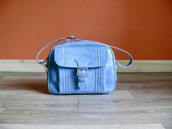 Vintage Blue Escort Cross Body Weekend Bag, 70s L… - image 1