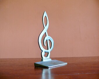Brass Treble Clef Bookend, Vintage Musical Note Doorstop Music Room Decor