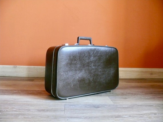 1970s Brown Featherlite Sears Suitcase with Key, … - image 1