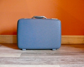 Vintage Blue 18" Tiara American Tourister Suitcase, Small Overnight Weekend Suitcase, Wedding Card Case Luggage Decor