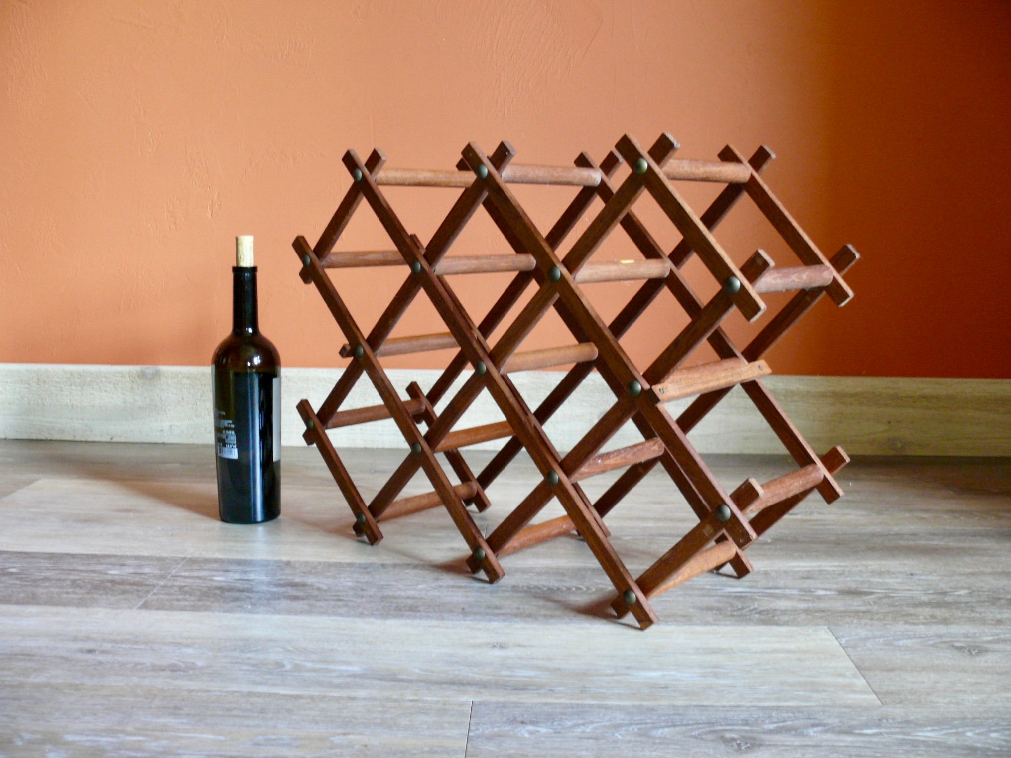 Accordion Teak Wood Wine Rack Vintage Folding 8 Bottle Rack Etsy