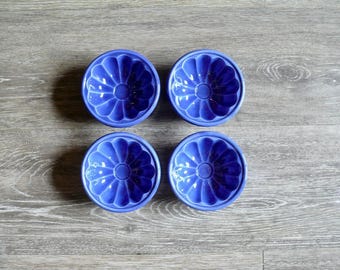 Fitz and Floyd Cobalt Blue Bowls, Set of Four, Vintage Scalloped Flower Dishes