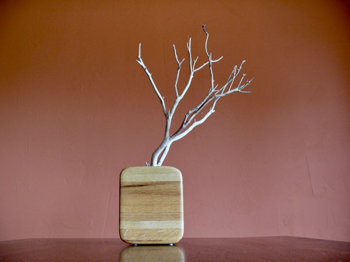 Large Contemporary Wood Vase Square Stacked Wood Twig Vase Etsy