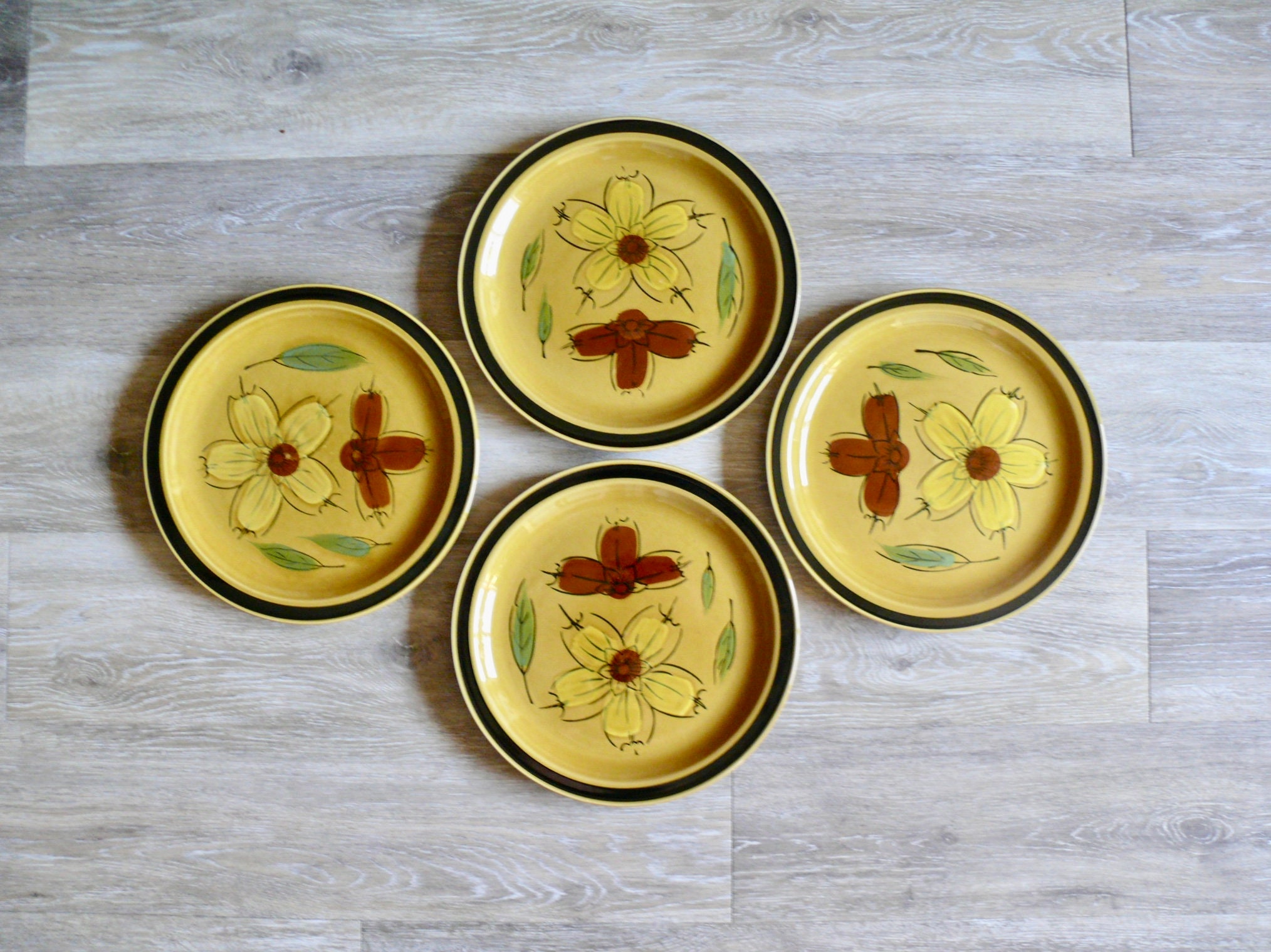 4 Honey Flower Japan Dinner Plates Vintage Earth Tone Brown hq image