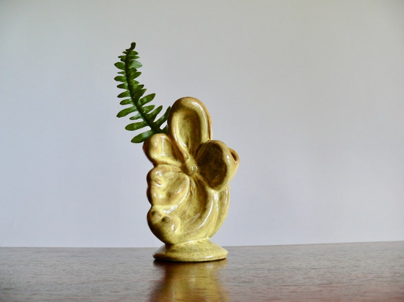 Gonder Ceramic Arts Magnolia Vase, Vintage 1940s Pottery with Gold Glaze Blossom Design