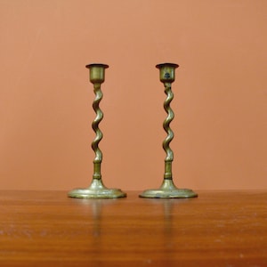 Vintage Brass Barley Twist Candlestick Holders, Set of Two, Spiral Taper Candleholders